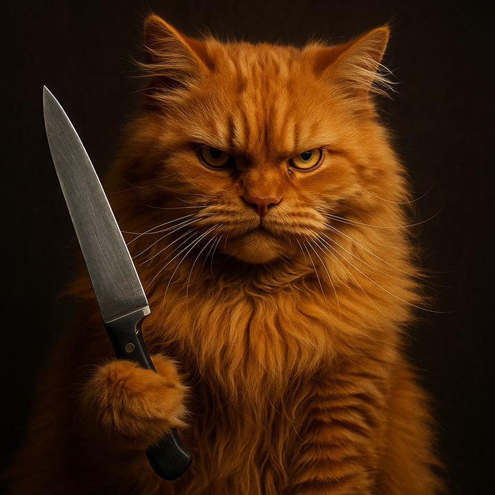 Gato ameaçador com faca